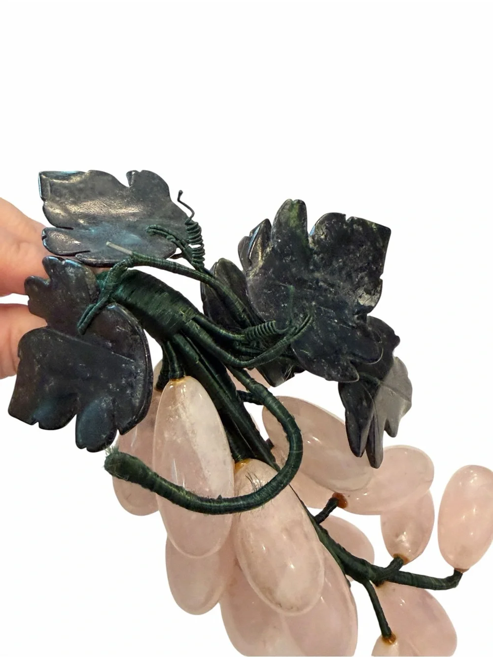 Pink‎ Rose Quartz Grape Cluster Green Jade Stone Leaves MCM Decor Mid Century
